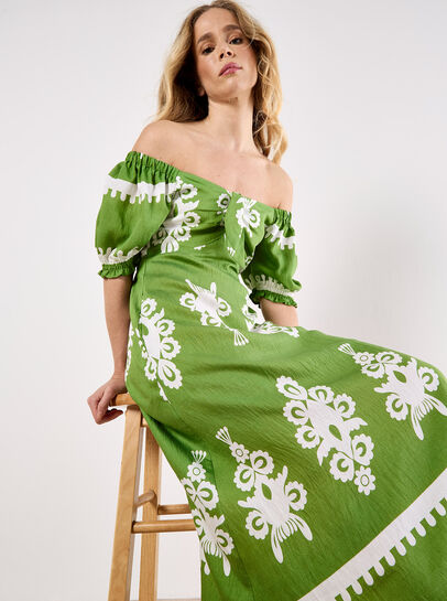 Folk Floral Print Midi Dress