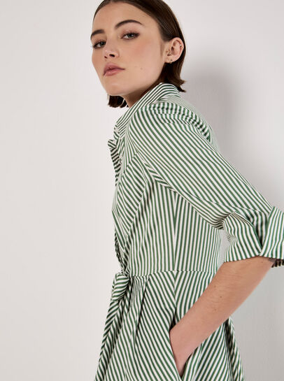 Cotton Stripe Shirt Mini Dress