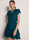 Geo Print Ruffle Mini Dress, Teal, large