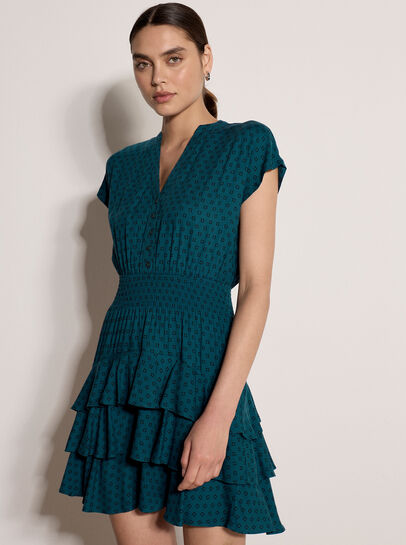 Geo Print Ruffle Mini Dress