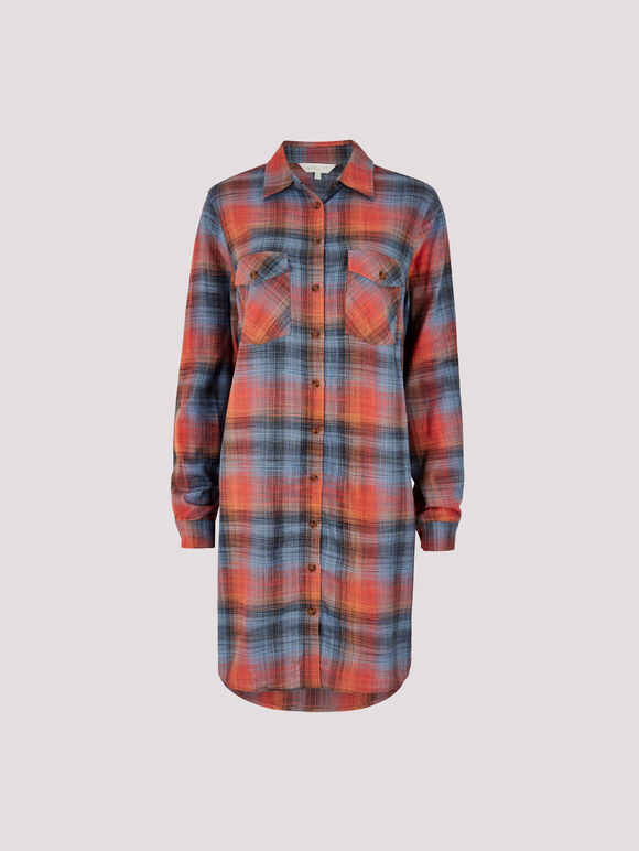 Sunset Plaid Shirt Dress, Blue, large