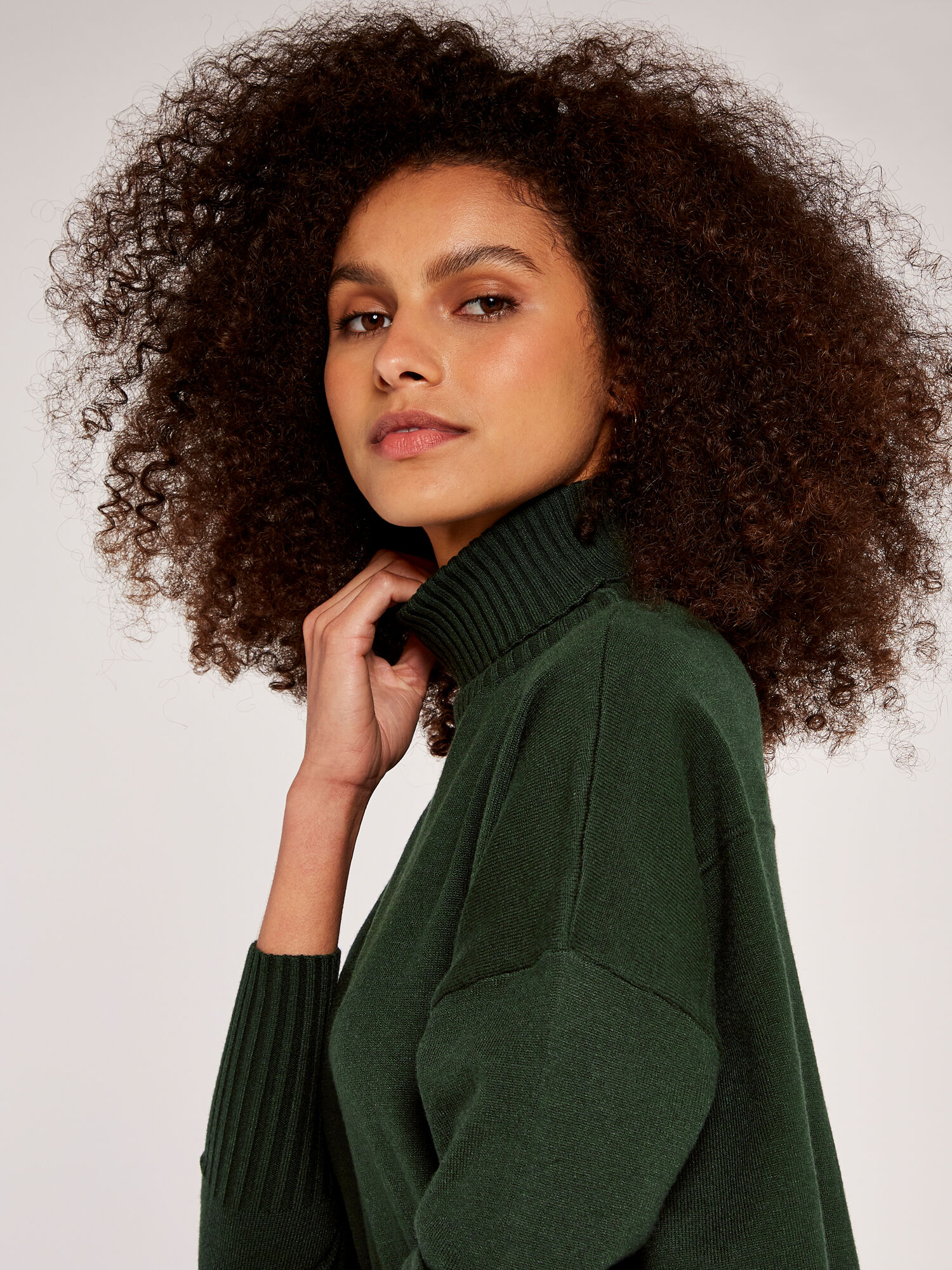 Roll Neck Knit Jumper Dress Apricot Clothing