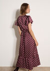 Polka Dot Satin Midi Dress, Plum, large
