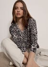 Leopard Print Lightweight Ribbed Jumper, Light Grey, large