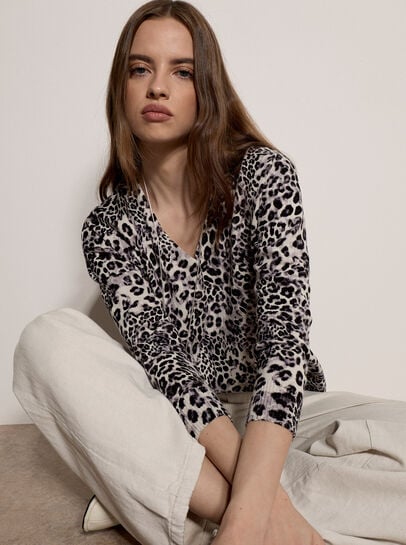 Leopard Print Lightweight Ribbed Jumper