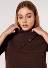 Button Neck Textured Jumper, Brown, large