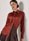 Oversized Satin Shirt, Burgundy, large