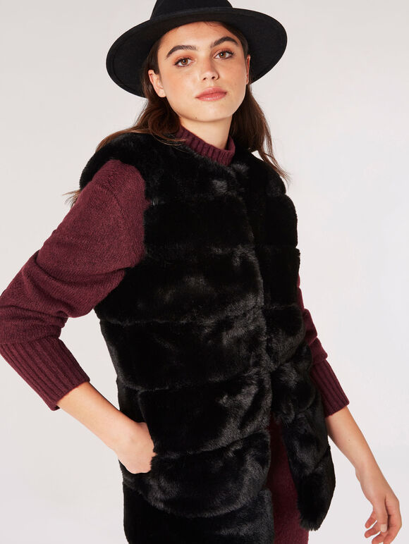 Soft Touch Faux Fur Gilet, Black, large