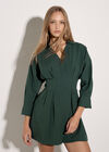 Smocked Shirt Mini Dress, Green, large