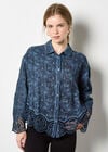 Textured Cotton Floral Crochet Blouse, Navy, large