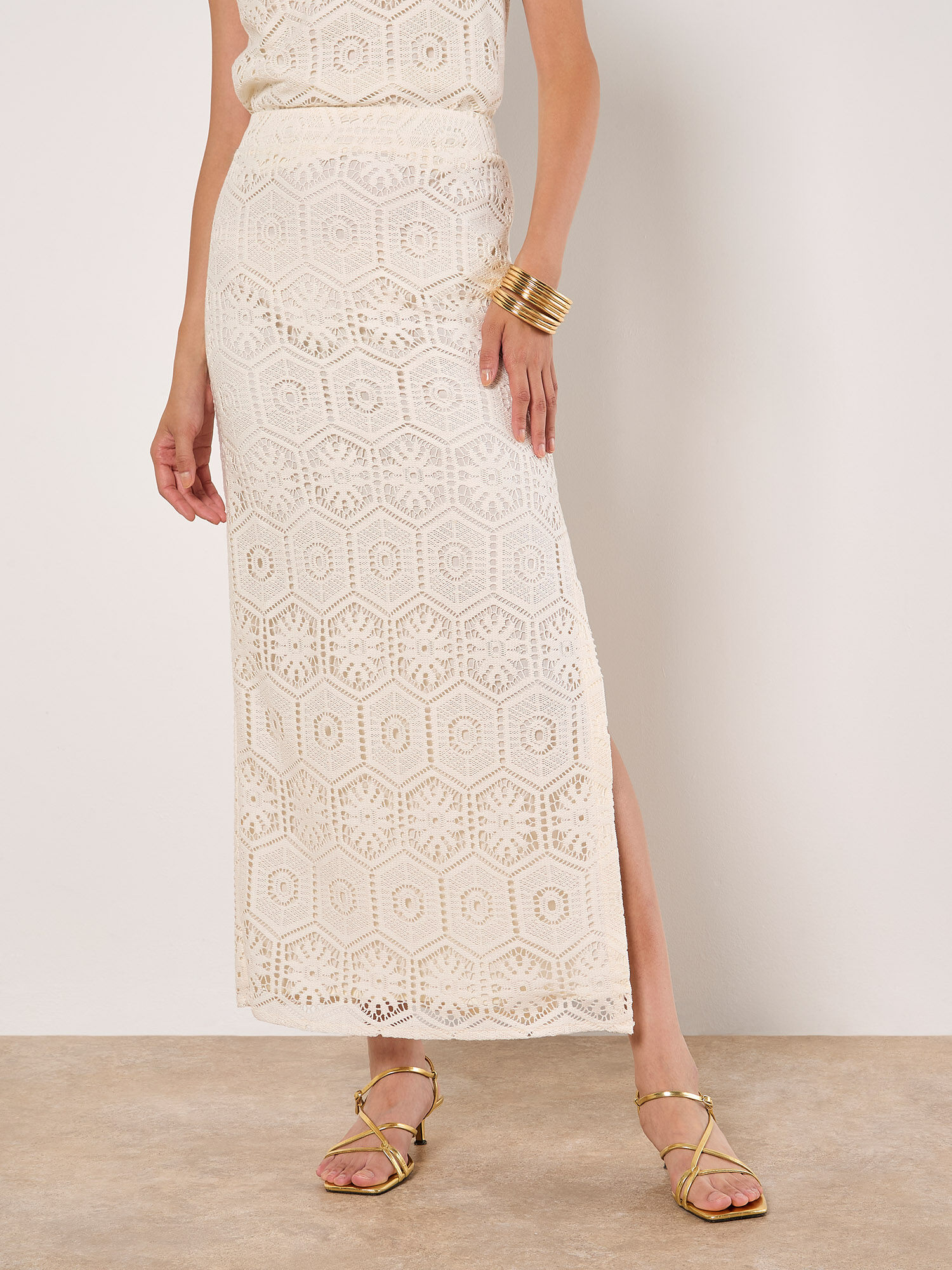 Crochet Lace Side Split Maxi Skirt | Apricot Clothing