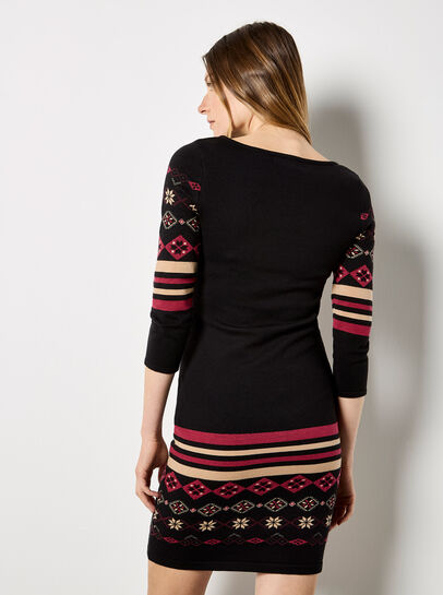 Folk Pattern Stripe Knitted Mini Dress