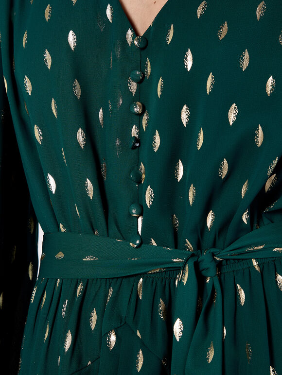 Gold Foil Spot Tiered Mini Dress, Green, large