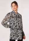 Painterly Marble Neck Tie Blouse, Black, large