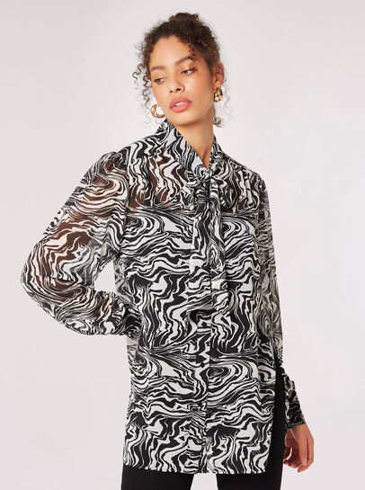 Painterly Marble Neck Tie Blouse