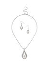 Diamante Tear Drop Necklace Set, Light Grey - Silver, large