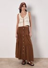 Linen Blend Tiered Maxi Skirt, Rust, large
