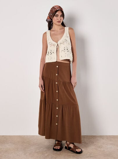 Linen Blend Tiered Maxi Skirt