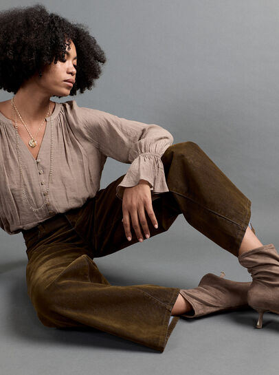 Flora Velvet Denim Wide-Leg Jeans