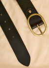 Gold Buckle Green Leather Belt, Green, large