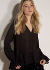 Textured Peplum Hem Blouse, Black, large