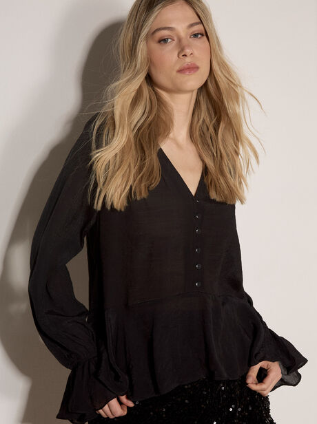 Textured Peplum Hem Blouse