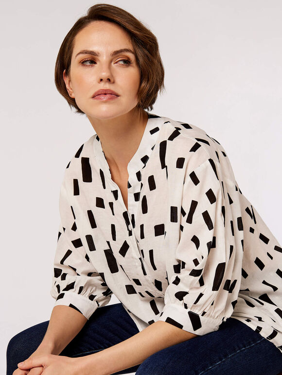 Geometric Print Oversized Blouse, White, large