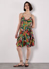 Tropical Print Tiered Cami Mini Dress, Navy, large