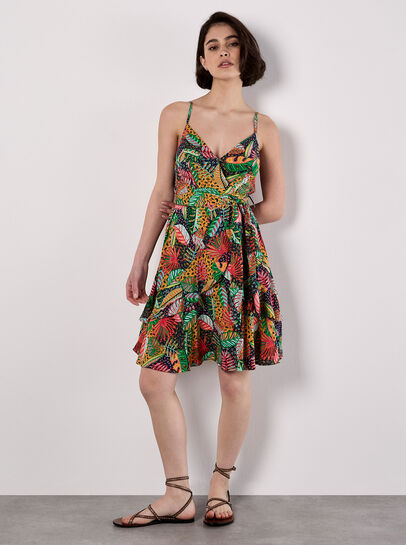 Tropical Print Tiered Cami Mini Dress