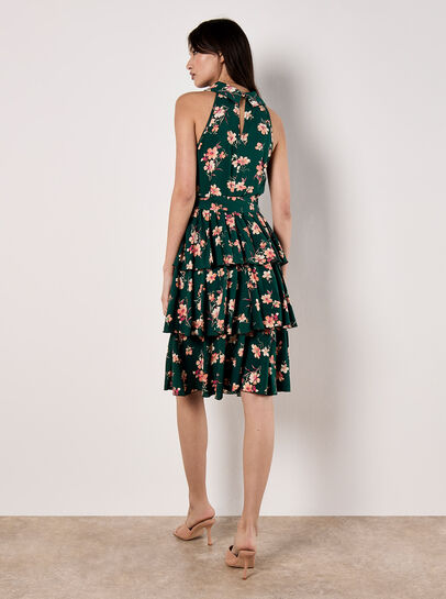 Halterneck Tiered Floral Mini Dress