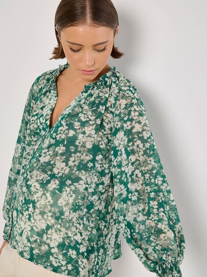 Blurred Floral Chiffon Blouse