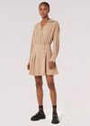 Wrap Shirt Mini Dress, Stone, large