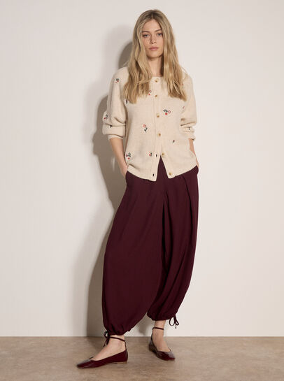 Soft Ribbed Knit Floral Embroidered Cardigan