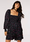 Paisley Milkmaid Mini Dress, Black, large