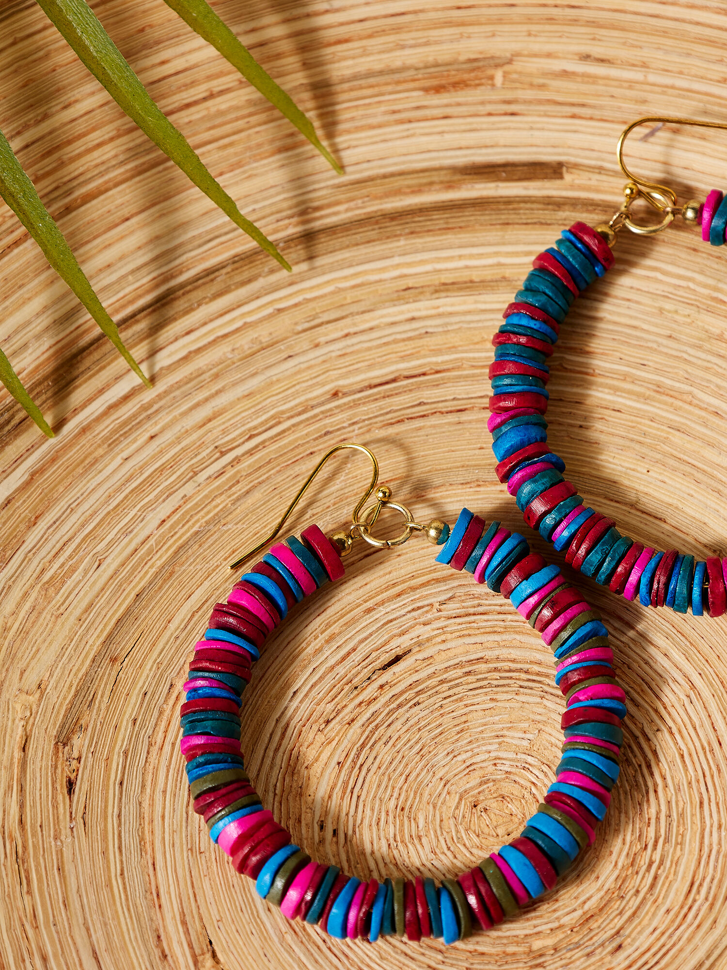 Colourful Beaded Hoop Earrings Apricot Clothing