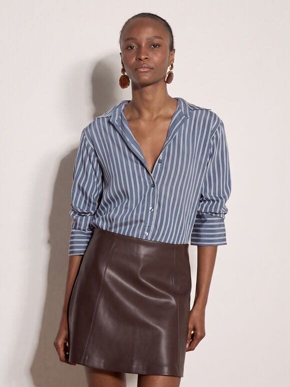 Oversized Stripe Shirt, Blue, large