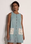 Denim Shift Mini Dress, Blue, large