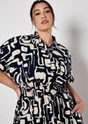 Geo Grecian Shirt Midi Dress, Navy, large