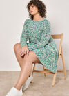 Curve Batik Leaf Soft Knit Mini Dress, Grey, large