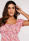 Ditsy Floral Milkmaid Mini Dress, Pink, large