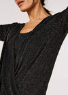 Metallic Sparkle Wrap Top, Black, large
