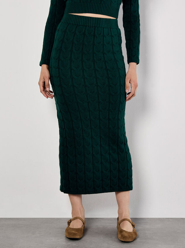 Cable Knit Maxi Skirt, Green, large