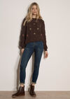 Pointelle Knit Floral Embroidered Jumper, Brown, large
