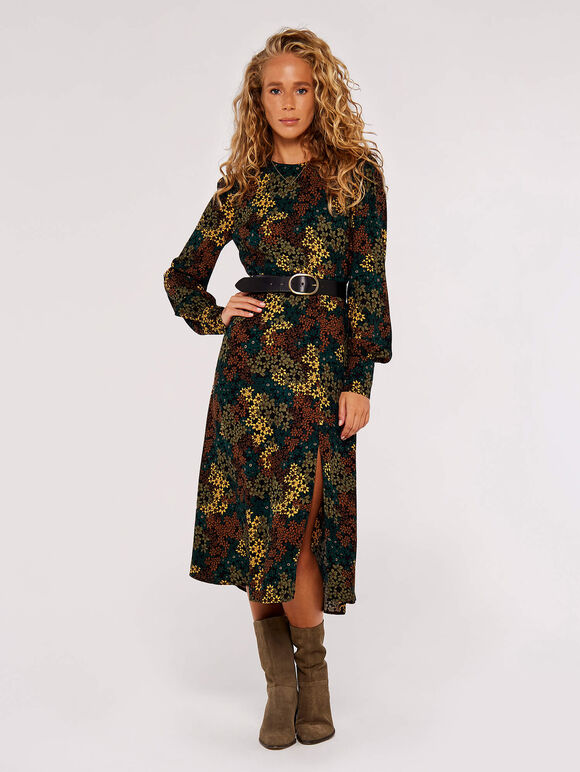  Daisy Spray Midi Dress, Black, large