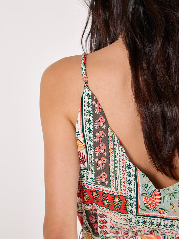 Tropical Print Camisole Midi Dress, Mint, large