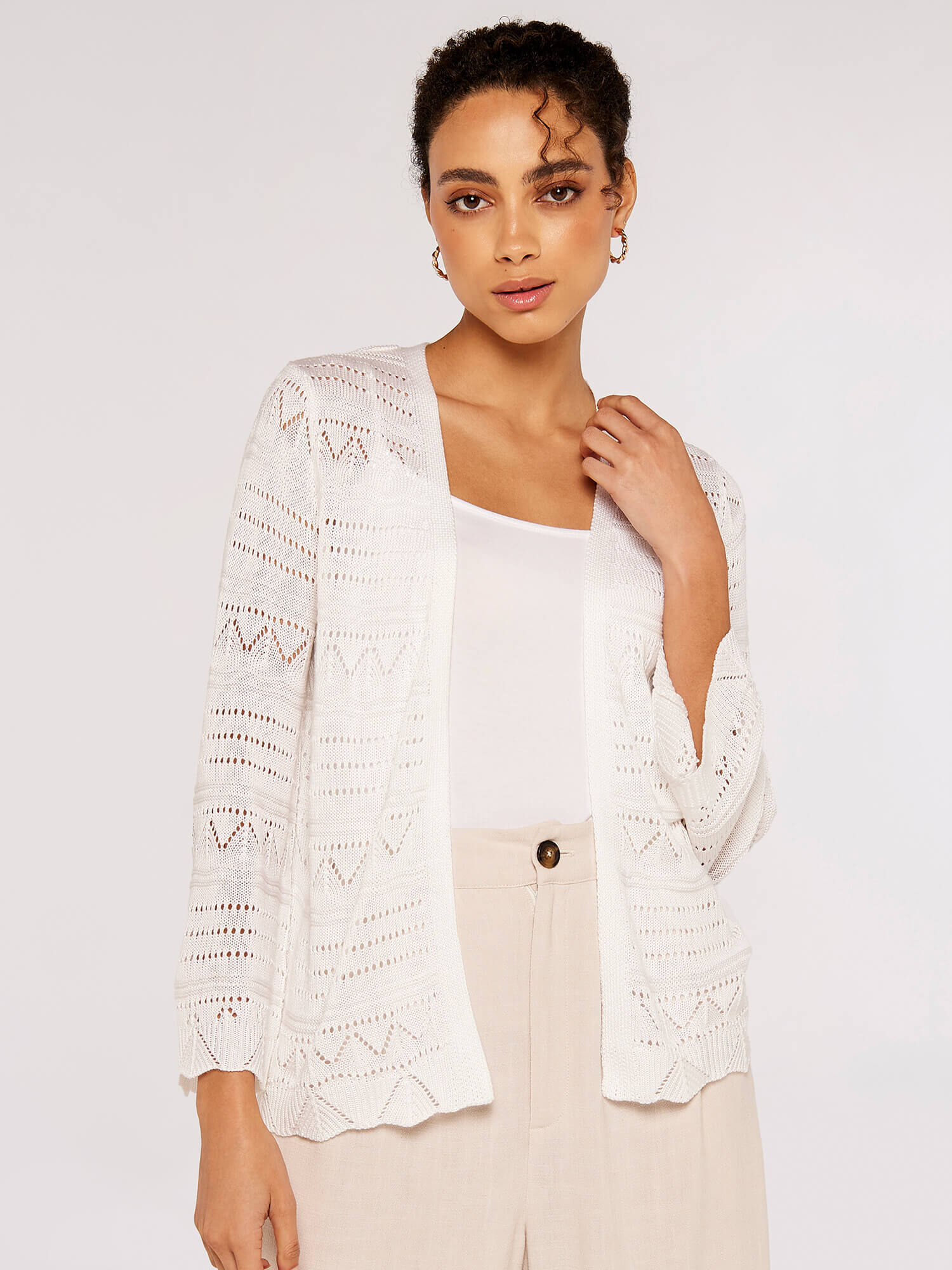 Pointelle Patterned Cardigan Apricot Clothing