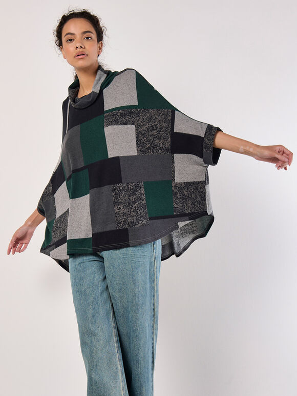 Oversized Colour Block Knit Top, Green, large