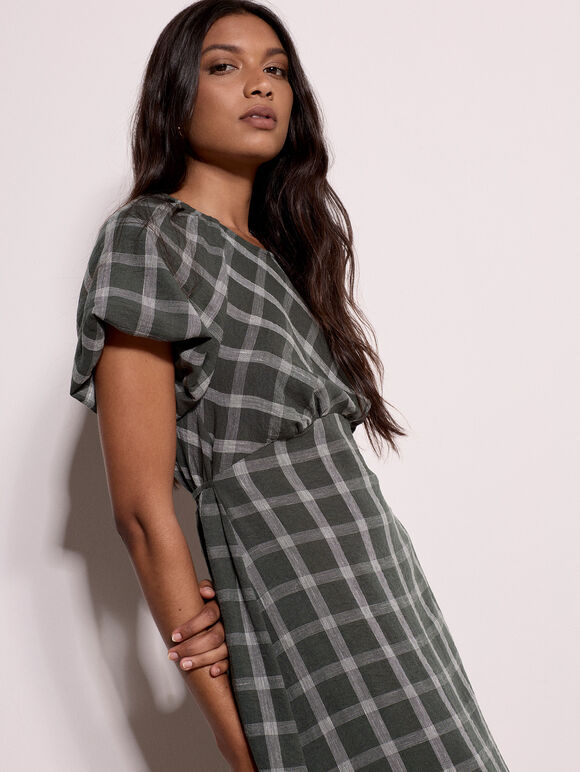 Check Print Midaxi Dress, Pine Green, large