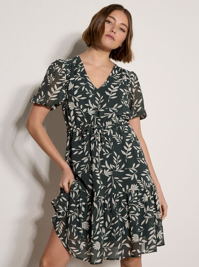Silhouette Leaf Drawstring Mini Dress