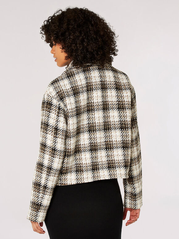 Woven Textured Check Shacket, Brown, large
